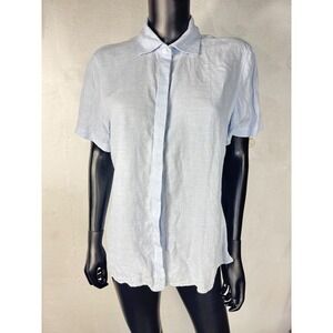 Lands'‎ End Linen Short Sleeve Button Up Shirt Womens Large Light Blue